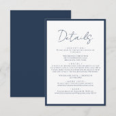 Eenvoudige Navy Blauwe Script Trouwdetails Informatiekaartje (Voorkant / Achterkant)
