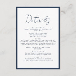 Eenvoudige Navy Blauwe Script Trouwdetails Informatiekaartje