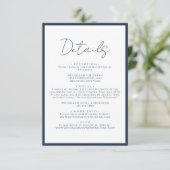 Eenvoudige Navy Blauwe Script Trouwdetails Informatiekaartje (Staand voorkant)