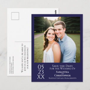 Eenvoudige Navy Blauwe Trouw Save the Date Foto Briefkaart