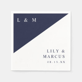 Eenvoudige Navy Blauwe Witte Elegante Monogram Bru Servet