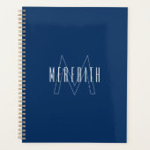 Eenvoudige Navy Blauwe Witte Monogram Naam Planner (Voorkant)