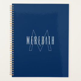 Eenvoudige Navy Blauwe Witte Monogram Naam Planner