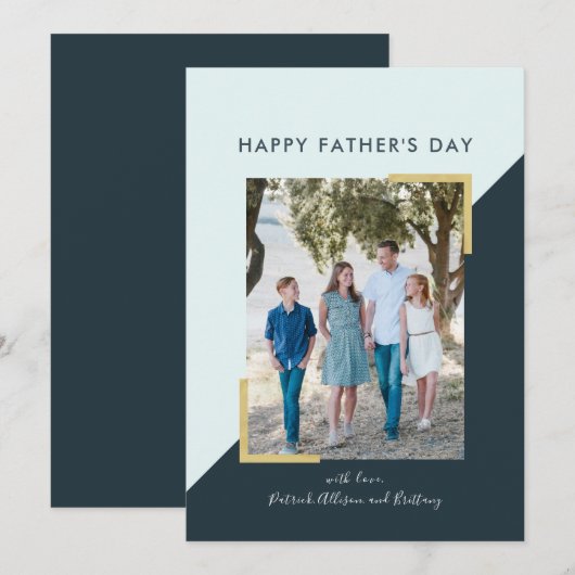 Eenvoudige Navy Blue Blocks Foto Vaderdag Kaart (Voorkant / Achterkant)