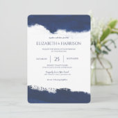 Eenvoudige Navy Blue Brush Stroke Waterverf bruilo Kaart (Staand voorkant)