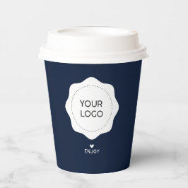 Eenvoudige Navy Blue Business Logo Custom Papieren Bekers