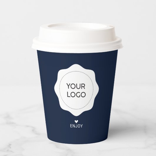 Eenvoudige Navy Blue Business Logo Custom Papieren Bekers (Voorkant)
