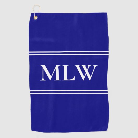 Eenvoudige Navy Blue en White Monogram Sjabloon Golfhanddoek (Voorkant)