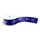 Eenvoudige Navy Blue en White Script Text Sjabloon Satijnen Lint (Spoel)