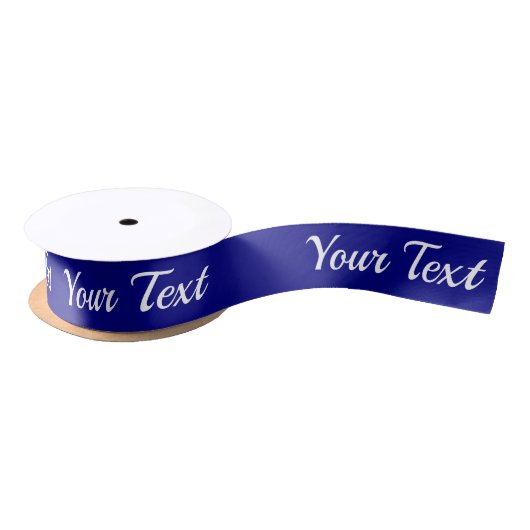 Eenvoudige Navy Blue en White Script Text Sjabloon Satijnen Lint (Spoel)