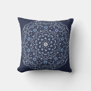 Eenvoudige Navy Blue Floral Minimalist Mandala Kussen