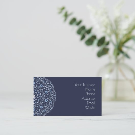 Eenvoudige Navy Blue Floral Minimalist Mandala Visitekaartje (Staand voorkant)