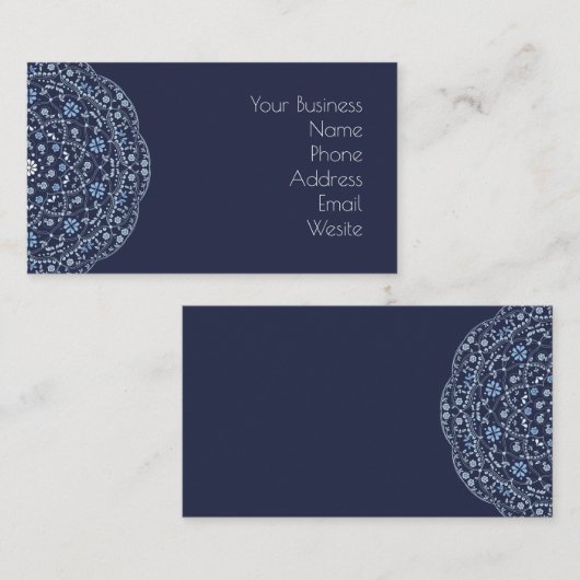 Eenvoudige Navy Blue Floral Minimalist Mandala Visitekaartje (Voorkant / Achterkant)