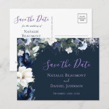 Eenvoudige Navy Blue Floral Save the Date