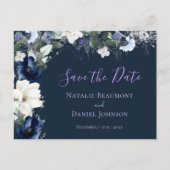 Eenvoudige Navy Blue Floral Save the Date Uitnodiging Briefkaart (Voorkant)