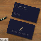Eenvoudige Navy Blue Gold Quill Visitekaartje