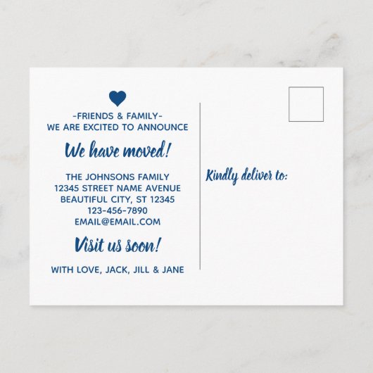 Eenvoudige 'Navy Blue Guest Room'-aankondiging Aankondigingskaart (Achterkant)