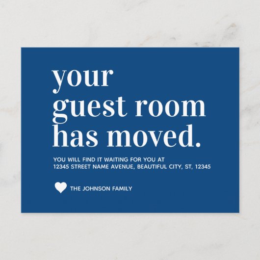 Eenvoudige 'Navy Blue Guest Room'-aankondiging Aankondigingskaart (Voorkant)
