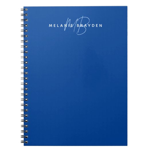 Eenvoudige Navy Blue Minimalist 2 Monogram naam Notitieboek (Voorkant)