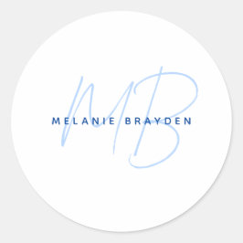 Eenvoudige Navy Blue Minimalist 2 Monogram naam Ronde Sticker