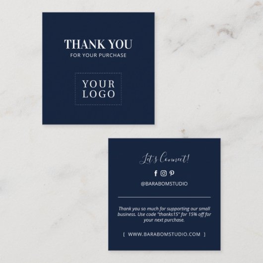 Eenvoudige Navy Blue Modern Dank u Visitekaartjes (Voorkant / Achterkant)