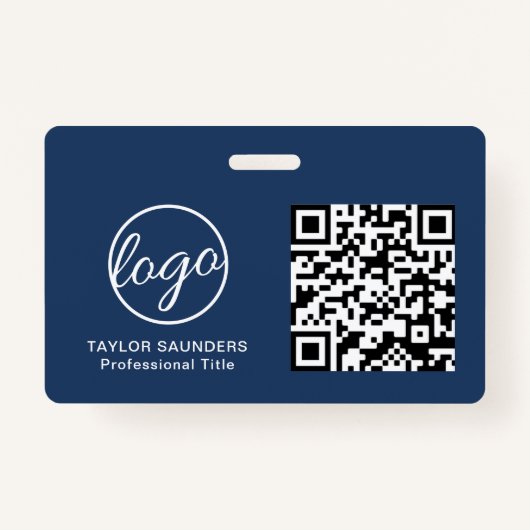 Eenvoudige Navy Blue QR Code werknemer ID Badge (Voorkant)