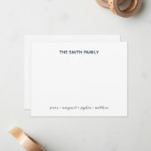 Eenvoudige Navy Blue Script Family Stationery Notitiekaartje (Voorkant / Achterkant in situ)
