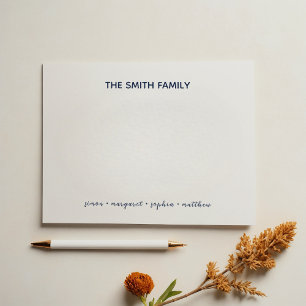 Eenvoudige Navy Blue Script Family Stationery Notitiekaartje