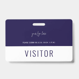 Eenvoudige Navy Blue Visitor Pass Company Logo Badge