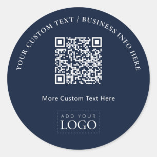 Eenvoudige Navy Business Logo QR Code Promotionele Ronde Sticker