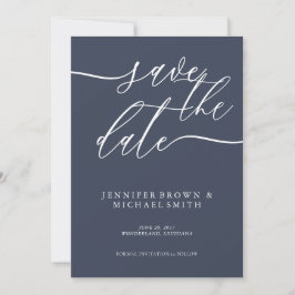 Eenvoudige Navy Custom fotoback Huwelijk Save The Date