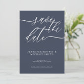 Eenvoudige Navy Custom fotoback Huwelijk Save The Date (Staand voorkant)