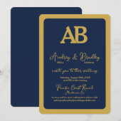 Eenvoudige Navy Gold 2 Letter Monogram bruiloft Kaart (Voorkant / Achterkant)