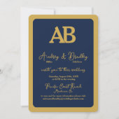 Eenvoudige Navy Gold 2 Letter Monogram bruiloft Kaart (Voorkant)
