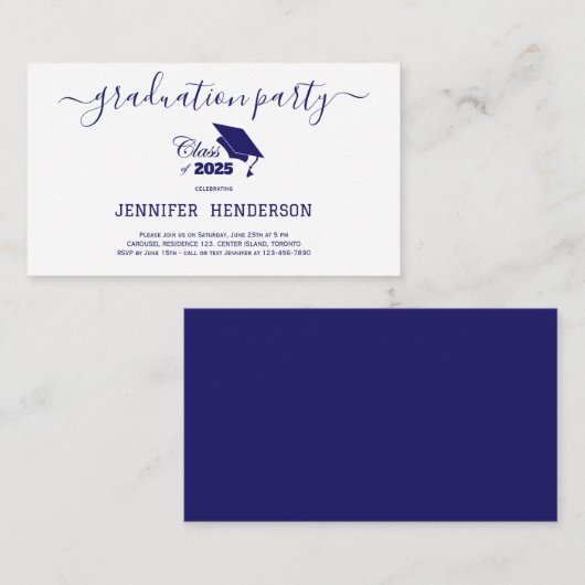 Eenvoudige Navy Graduation Party Class van 2025 Informatiekaartje (Voorkant / Achterkant)