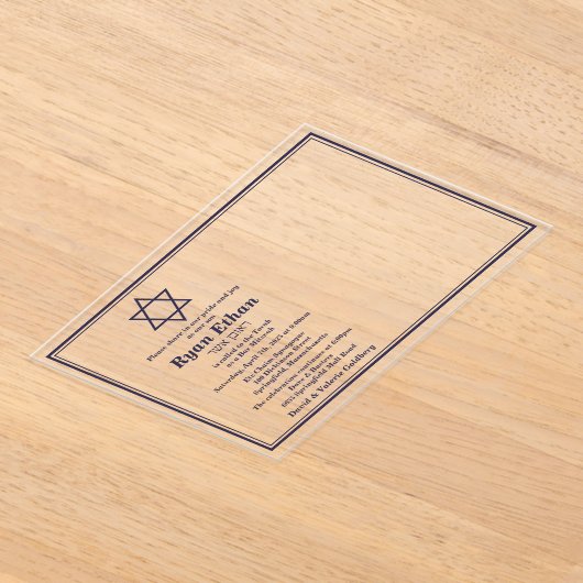 Eenvoudige Navy Star van David Photo Bar Mitswa Acryl Uitnodigingen (Laagn)