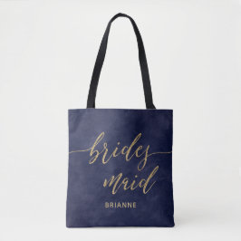 Eenvoudige Navy Waterverf & Gold bruidsmeisje Mono Tote Bag