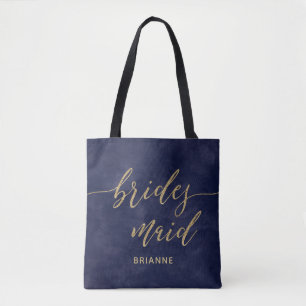 Eenvoudige Navy Waterverf & Gold bruidsmeisje Mono Tote Bag
