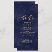 Eenvoudige Navy Waterverf & Gold Foil Bruiloft Men Menu (Voorkant / Achterkant)
