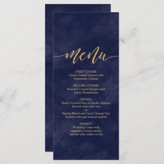 Eenvoudige Navy Waterverf & Gold Foil Bruiloft Men Menu (Voorkant / Achterkant)