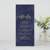Eenvoudige Navy Waterverf & Gold Foil Bruiloft Men Menu (Staand voorkant)