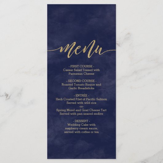 Eenvoudige Navy Waterverf & Gold Foil Bruiloft Men Menu (Voorkant)
