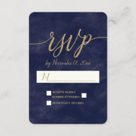 Eenvoudige Navy Waterverf & Gold Foil Bruiloft RSV RSVP Kaartje
