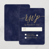 Eenvoudige Navy Waterverf & Gold Foil Bruiloft RSV RSVP Kaartje (Voorkant / Achterkant)