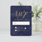 Eenvoudige Navy Waterverf & Gold Foil Bruiloft RSV RSVP Kaartje (Staand voorkant)