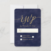 Eenvoudige Navy Waterverf & Gold Foil Bruiloft RSV RSVP Kaartje (Voorkant)