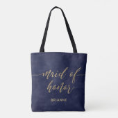 Eenvoudige Navy Waterverf & Gold Foil Maid of Hono Tote Bag (Achterkant)