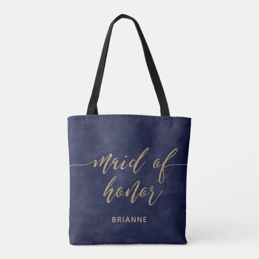 Eenvoudige Navy Waterverf & Gold Foil Maid of Hono Tote Bag (Achterkant)