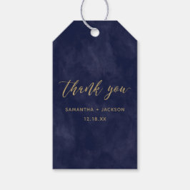 Eenvoudige Navy Waterverf & Gold Wedding Dank u Cadeaulabel