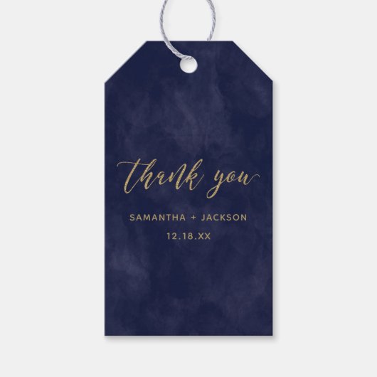 Eenvoudige Navy Waterverf & Gold Wedding Dank u Cadeaulabel (Voorkant)